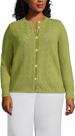Lands End Plus Size Pointelle Crew Neck Cardigan Sweater in Bright Pistachio at Nordstrom, Size 2X