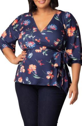 Kiyonna Nina Wrap Top in Vibrant Navy Florals at Nordstrom, Size 3X