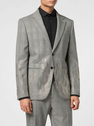 Philipp Plein Blazer in lana Principe di Galles con cristalli applicati