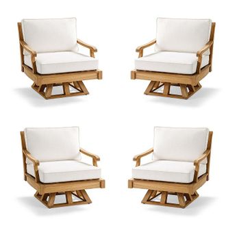 Frontgate Cassara 4-pc. Swivel Lounge Chair with Cushions in Natural Teak - Standard, Snow with Logic Bone Piping - Frontgate