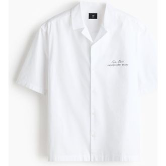 H&M Relaxed Fit Printed Resort Shirt in White/palm Desert at Nordstrom, Size Xx-Large