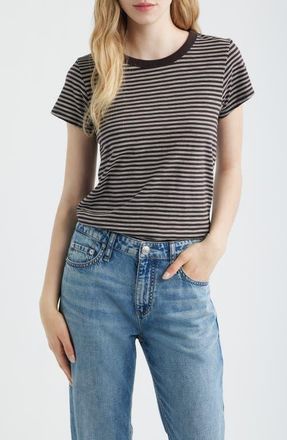 Rag & Bone The Stripe Organic Pima Cotton Slub T-Shirt in Chocolate Multi at Nordstrom, Size X-Small