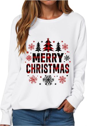 Generic Christmas Sweatshirt Women Funny Santa Print Tops Long Sleeve Crew Neck Pullover Christmas Hoodie for Women Uk Beige Top Jumper for Uk