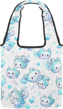 Generic Cute Cartoon Kitten Reversible Canvas Shoulder Tote - Double-Sided Print, 12oz Cotton, 27cm Drop, Fold-Flat Bag for Travel, Shopping, Street Outings