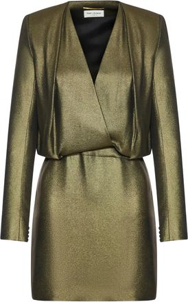 Saint Laurent plunge neck mini dress - Groen