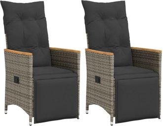 vidaXL Sillones Reclinable Jard&iacute;n Y Cojines 2 Uds Rat&aacute;n Sint&eacute;tico Gris Vidaxl