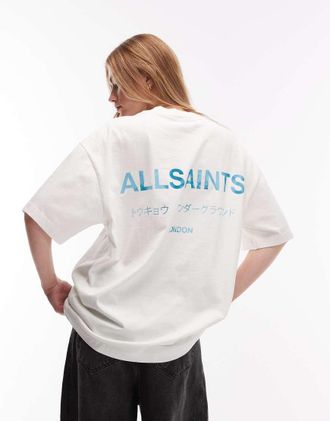 AllSaints Underground - T-shirt bianco cenere/blu