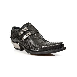 New Rock Mens Embossed Python Black Leather Buckled Shoes-7934-S2 - Size EU 41