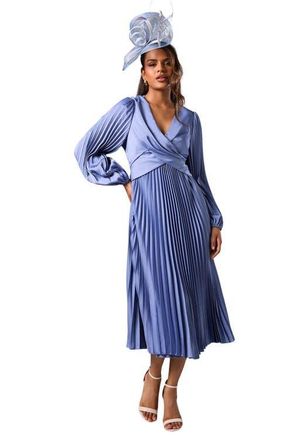 Coast Petite Pleat Skirt Midi Dress in Dusty Blue at Nordstrom, Size 10P