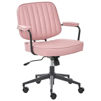 Beliani Silla De Oficina Retro De Piel Sint&eacute;tica Con Respaldo Giratoria Ajustable Rosa Pastel Berne