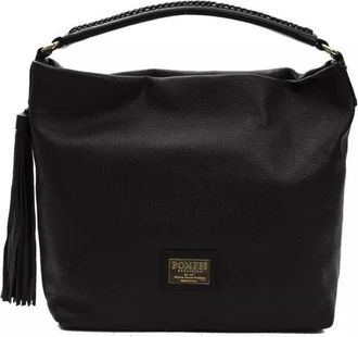 Pompei Donatella Zwarte Leren Schoudertas - Elegant - Dames - Handtassen - Zwart - ONE Size - Leer - Tassen
