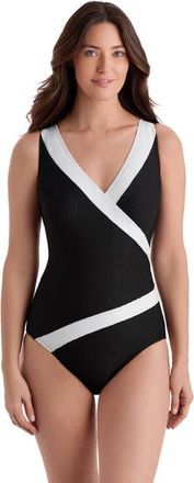 Longitude Pide Side Shirred Surplice Long Torso One-Piece Swimsuit in Texture Luxe at Nordstrom, Size 20