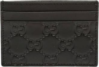 Gucci Pre-owned Wallets, female, Black, Size: ONE SIZE Pre-owned Embossed Leather Card Holder