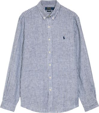 Polo Ralph Lauren Striped Logo-embroidered Linen Shirt - Navy - L