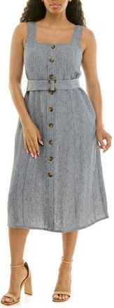 Nina Leonard Square Neck Button Front Dress in Navy at Nordstrom Rack, Size X-Large