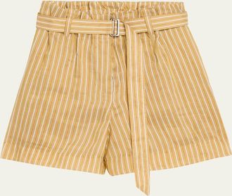 Brunello Cucinelli Belted Striped Linen-Silk Bermuda Shorts