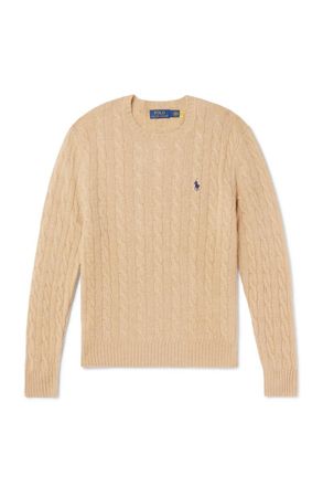 Polo Ralph Lauren Logo-Embroidered Cable-Knit Wool and Cashmere-Blend Sweater
