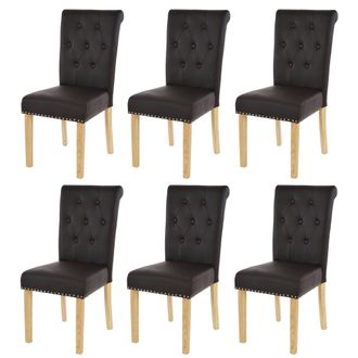 Hhg Hhg - Lote De 6 Sillas De Comedor Chesterfield Ii, Silla De Cocina, Remaches, Polipiel, Caf&eacute;, Patas Claras