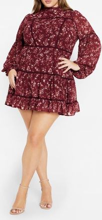 City Chic Lennox Floral Long Sleeve Dress in Red Floral at Nordstrom, Size Xxs