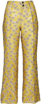 La DoubleJ Hendrix floral-embroidery flared trousers - women - Metal/Silk/Cotton/Polyamide/Polyester - L - Yellow