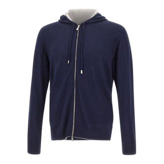 Eleventy Zip-throughs, male, Blue, Size: 2XL Zip Front Merino Wool & Silk Hoodie