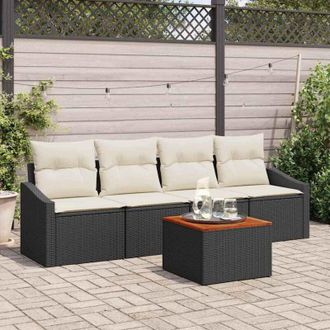 vidaXL Vidaxl - Conjunto De Sof&aacute; De Jard&iacute;n Con Coj&iacute;n 5 Pcs Negro Polirat&aacute;n