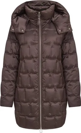 Cesare Gaspari Jassen, Dames, Bruin, XL, Leer, Donsjas met capuchon, halflang