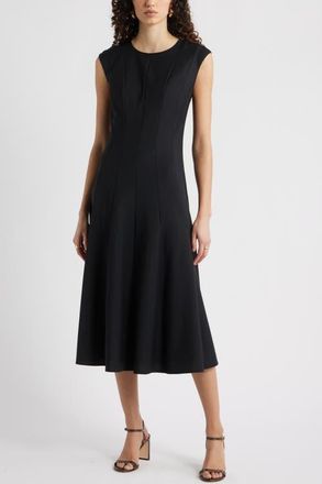 Nordstrom Seamed Wool Blend Midi Dress in Black at Nordstrom, Size Xx-Small