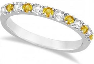 Allurez Lab Grown Diamond and Lab Yellow Sapphire Ring Stackable Band 14k White Gold (0.32ct)