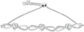 House of Brilliance Silver Diamond Accent Heart and Infinity Adjustable Bolo Bracelet in White at Nordstrom