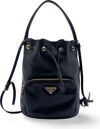 Prada Leather Duet Bucket Bag Black