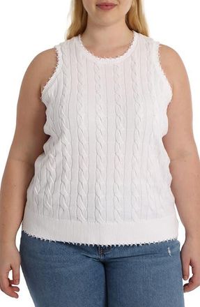 Minnie Rose Frayed Cable Knit Cotton Sweater Tank in White at Nordstrom, Size 1 X