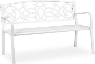 Relaxdays Relaxdays - ornate garden bench, 2 seater, weatherproof, made of cast iron & steel, 124.5x58x78 cm (LxWxH), outdoor, white