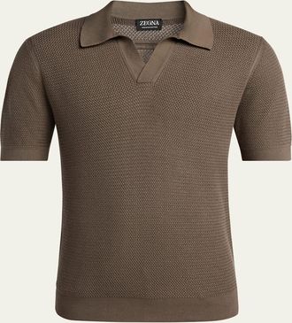 Ermenegildo Zegna Mens Premium Cotton Knit Johnny Collar Polo Sweater