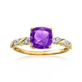 Ross-Simons Amethyst Twist Ring With Diamonds in 14kt Yellow Gold