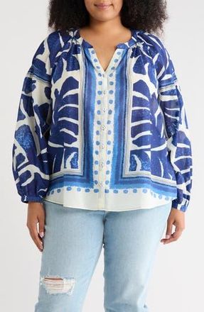 Daniel Rainn Border Print Button-Up Shirt in Navy at Nordstrom Rack, Size 1X