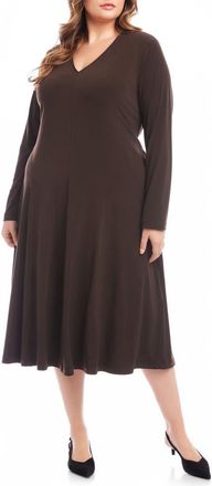 Karen Kane Kate Long Sleeve Jersey Midi Dress in Brown at Nordstrom, Size 1X