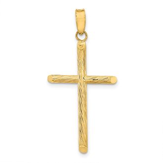 Diamond2Deal 14k Yellow Gold Polished & Textured Fancy Cross Pendant