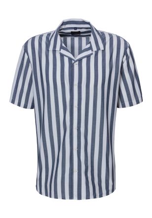 Olymp Kurzarmhemd OLYMP Casual, Herren, Gr. XL, N-Gr, blau (marine), Web, Obermaterial: 52% Lyocell, 48% Baumwolle, gestreift, Hemden Kurzarmhemd