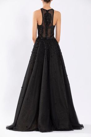 Saiid Kobeisy Tulle Beaded Dress With Halter Neckline