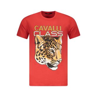Cavalli Rode Katoenen T-Shirt voor Mannen