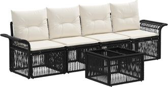 vidaXL Conjunto De Sof&aacute;s De Jard&iacute;n 5 Uds. Negro Rat&aacute;n Sint&eacute;tico Vidaxl