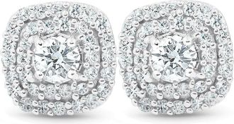 Pompeii3 1/2 Ct TDW Genuine Diamond Cushion Halo Studs 10k White Gold 1/3
