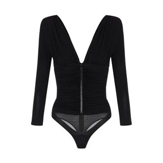 Elisabetta Franchi Body de Manga Larga Drapeado - Tops - Mujer - Negro - XL