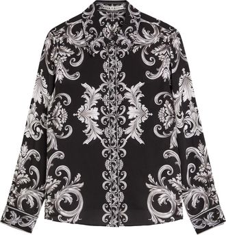 Alice & Olivia Willa Patterned Silk Shirt - Black - XL (UK16 / XL)