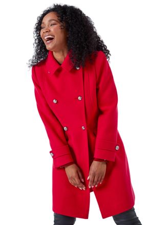 Roman Womens Petite Double Breasted Military Coat - Red - Size 16 UK