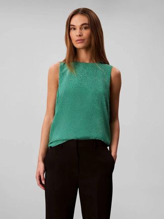 Calvin Klein Sleeveless Round Neck Back Button Shell Top In Green Multi