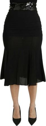 Dolce & Gabbana Mermaid High Waist Midi Zijden Rok - Dames - Midirokken - Zwart - M - Polyester - Rokken