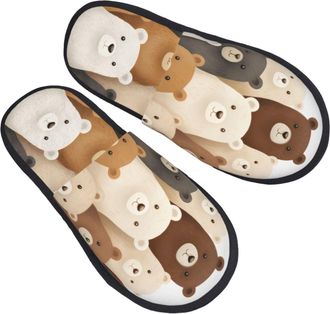 Generic Mens Slipper Watercolor Bear Non-Slip Womens Slippers Fluffy Lightweight Hotel Slippers Ladies Hotels L