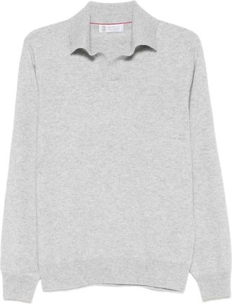 Brunello Cucinelli long-sleeve polo sweater - men - Cashmere - 54 - Grey